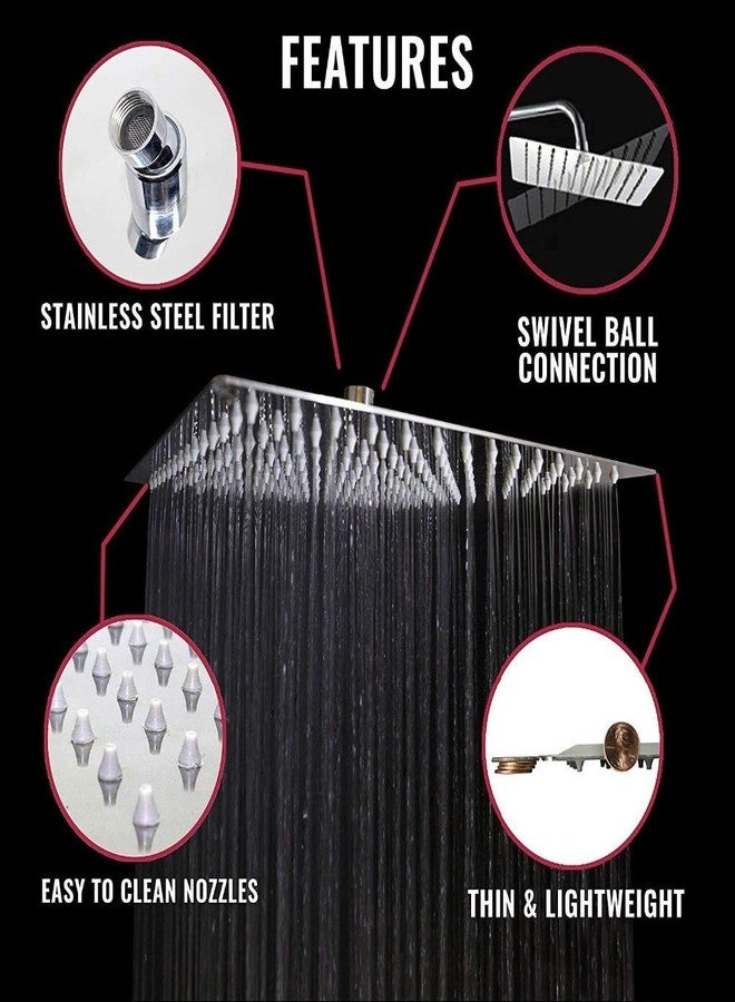 SBD 12 X 12 inch Ultra Slim Stainless Steel Over-Head Rain Shower for Bathroom (Silver, 12 x 12) - Image 2